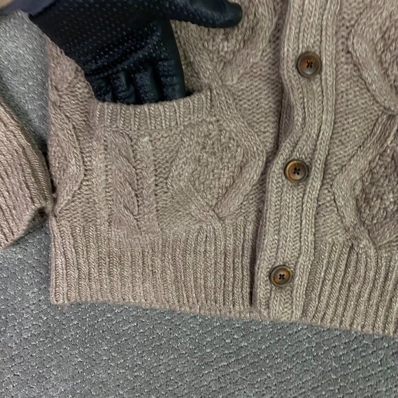 LL Bean Cardigan Sweater Mens Large Brown Heavy Wool Cable Knit Fisherman Chunky - Picture 3 of 12